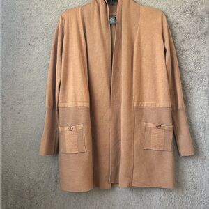 Chelsea & Theodore Tan Ribbed Cardigan Sz M
